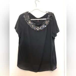 Escada Black Silk Sequin-Embellished V-Neck Blouse